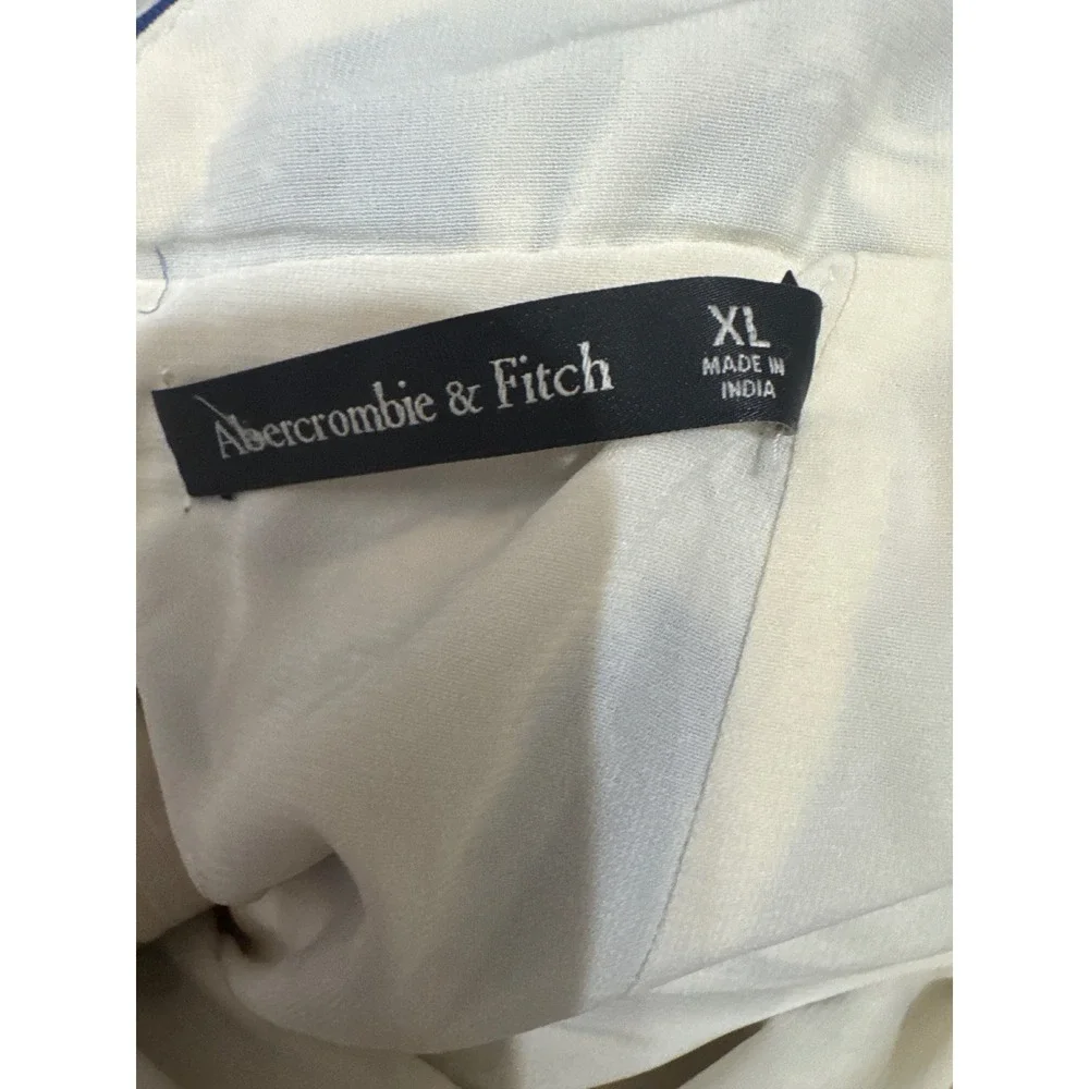 Abercrombie & Fitch Blue White Peacock Toile Maxi Dress XL Lace Up Back Slit